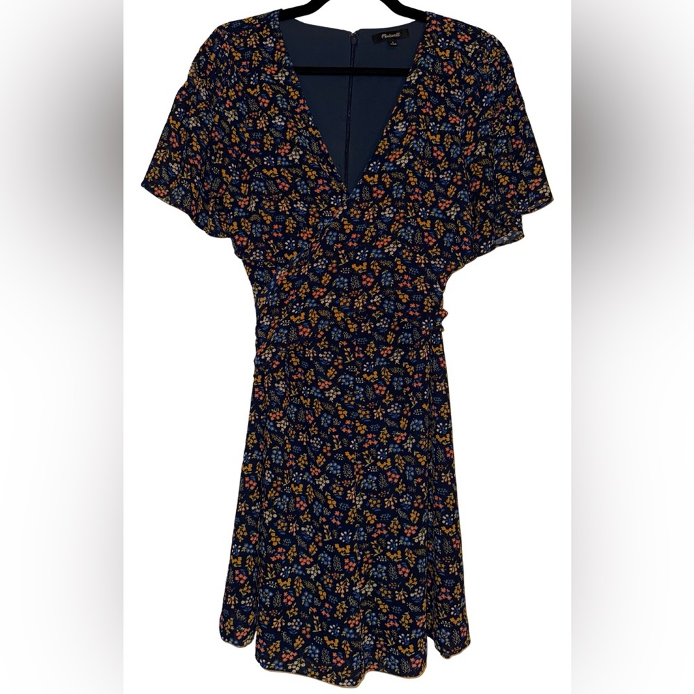 Madewell Garden Party Cross Front Mini Dress Flutter Sleeve Floral Flowy Size 8